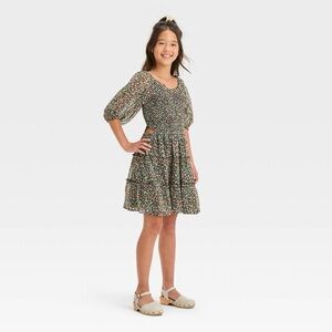 Girls' Smocked Bodice Cut Out Chiffon Dress - art class™ Black Floral XL(14)